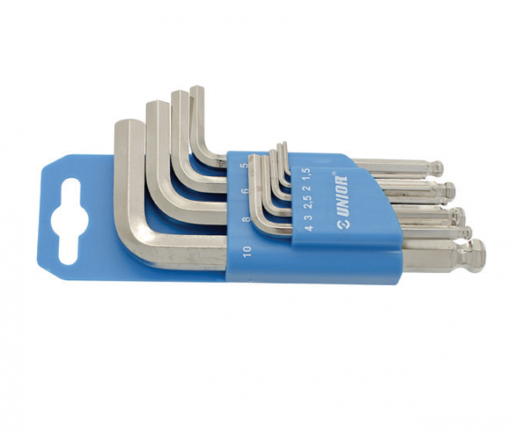 Set de chei locas hexagonal scurte, cu cap sferic, in suport de plastic