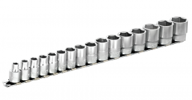 Set de capete chei tubulare 3/8", pe sina 7 - 22 / 16 piese