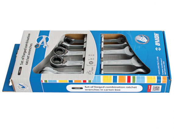 Set de chei combinate din otel forjat cu clichet in cutie de carton 8-19/6pcs