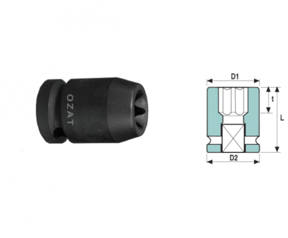 Cap cheie tubulara impact 3/8" cu profil TORX, interior E7