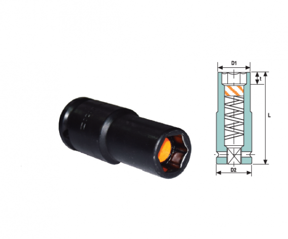 Cap cheie tubulara de impact cu magnet 3/8", 6 laturi, lungă, dimensiune 3/8"