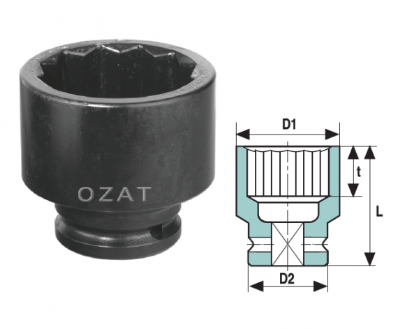 Cap cheie tubulara impact 1/2" 12 laturi, scurta, dimensiune 1 1/4"