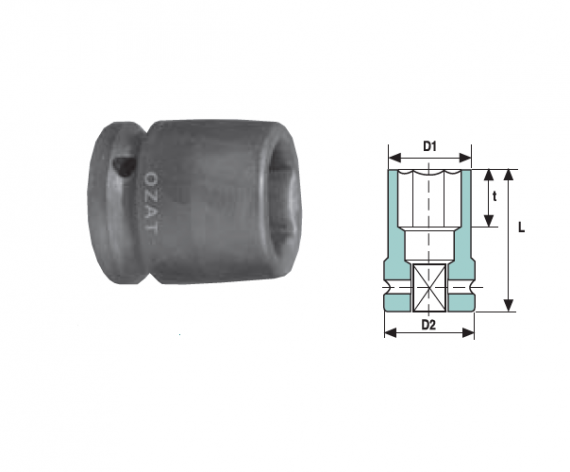 Cap cheie tubulara impact cu pereti subtiri 1/2" 6 laturi, scurta, dimensiune 18 mm