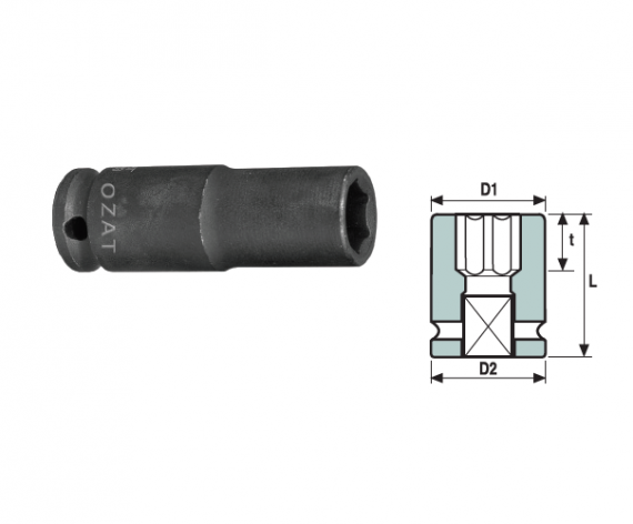 Cap cheie tubulara impact cu profil de protectie 1/2" 6 laturi, lunga, dimensiune 17 mm