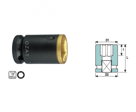 Cap cheie tubulara impact cu profil protectie de aluminiu 1/2" 6 laturi, scurta, dimensiune 17 mm