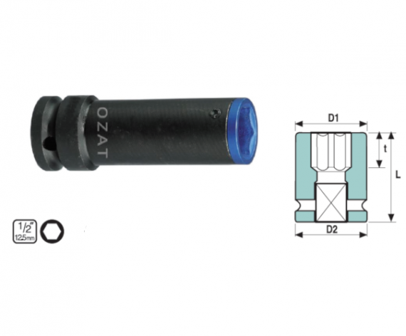 Cap cheie tubulara impact cu profil protectie de aluminiu 1/2" 6 laturi, lunga, dimensiune 17 mm