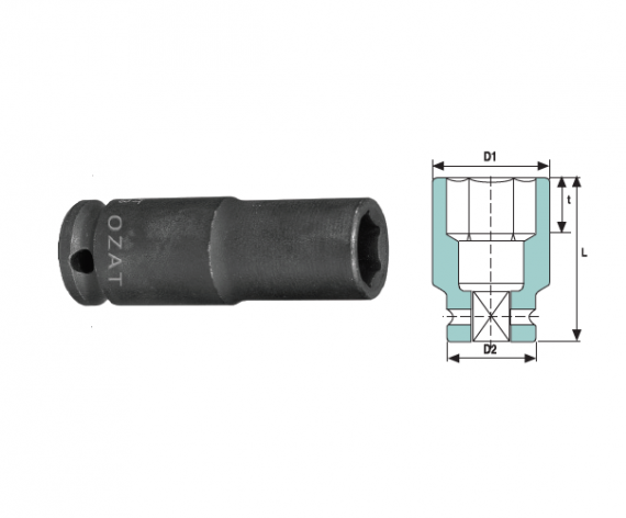 Cap cheie tubulara impact 1/2" 6 laturi, lunga, dimensiune 1"