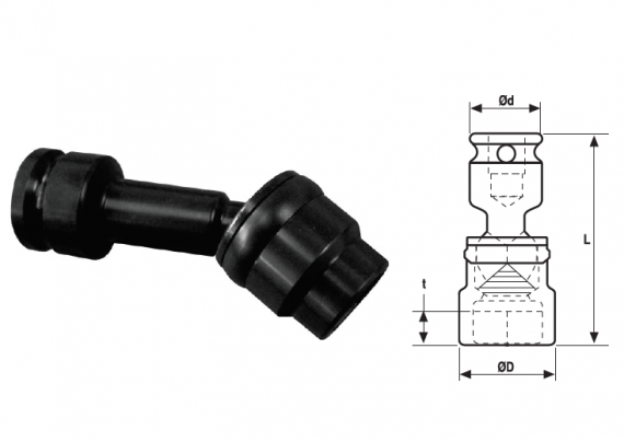 Cap cheie tubulara articulat 3/8", varianta lunga, dimensiune  9/16"