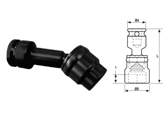 Cap cheie tubulara de impact articulata 1/2" 6 laturi varianta lunga, dimensiune 13/16"