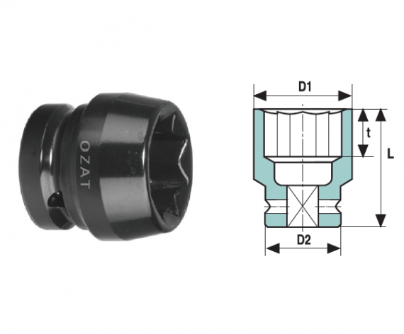 Cap cheie tubulara de impact 3/4" 8 laturi, scurt, dimensiune 1 9/16"