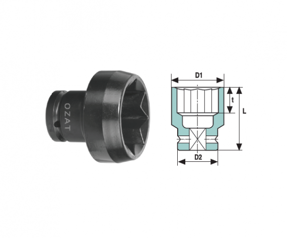 Cap cheie tubulara de impact 3/4" 8 laturi, lung, dimensiune 1 5/8"