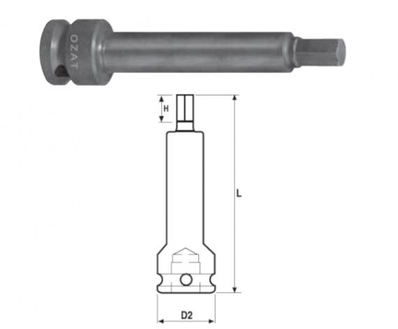 Cap cheie tubulara de impact 3/4" cu profil hexagon exterior, o piesa, lung 100 mm, dimensiune 19 mm