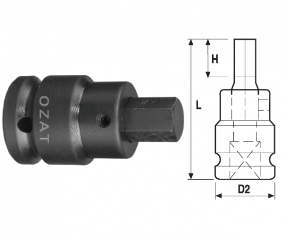 Cap cheie tubulara de impact 3/4" cu profil hexagon exterior, 2 piese, dimensiune 22 mm