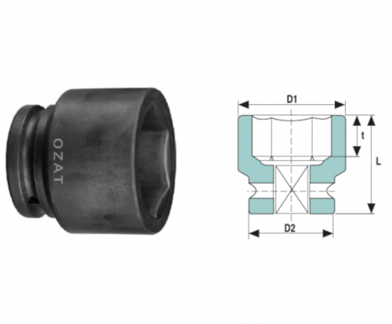 Cap cheie tubulara de impact 3/4" 6 laturi, scurt, dimensiune 52 mm