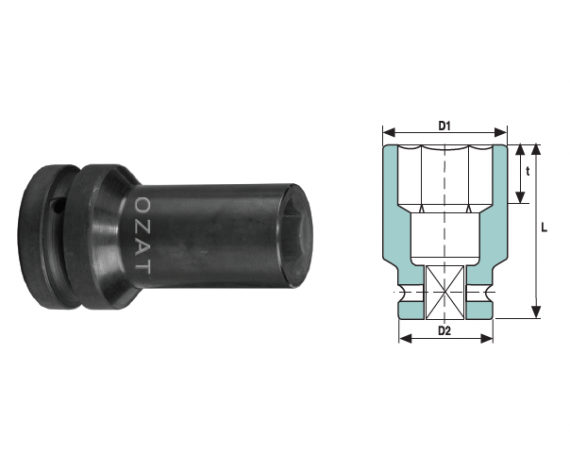 Cap cheie tubulara de impact cu pereti subtiri 3/4" 6 laturi, lung, dimensiune 39 mm