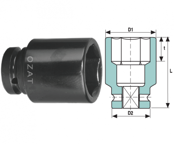 Cap cheie tubulara de impact 1" 6 laturi, lung, dimensiune 2 3/4"