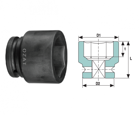 Cap cheie tubulara de impact 1" 6 laturi, scurt, dimensiune 43 mm