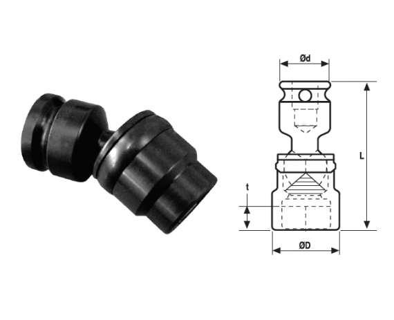 Cap cheie tubulara de impact articulata 3/4" 6 laturi, scurta, dimensiune 38 mm