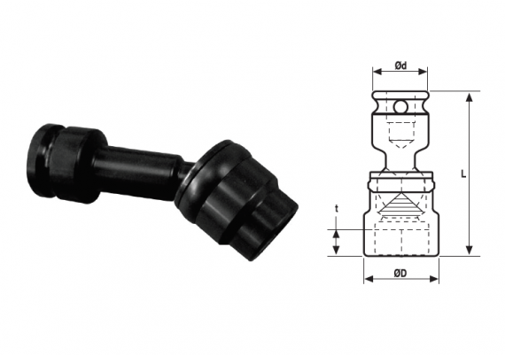 Cap cheie tubulara de impact articulata 3/4" 6 laturi, lunga, dimensiune 17 mm