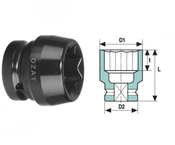 Cap cheie tubulara de impact 1" 8 laturi, scurt, dimensiune 1 5/8"