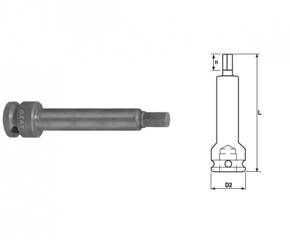 Cap cheie tubulara de impact 1" cu profil hexagon exterior, o piesa, lung 150 mm, dimensiune 13/16"