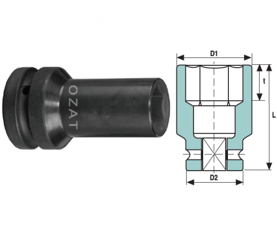 Cap cheie tubulara de impact 1" 6 laturi, cu pereti subtiri, lung, dimensiune 1.1/16"