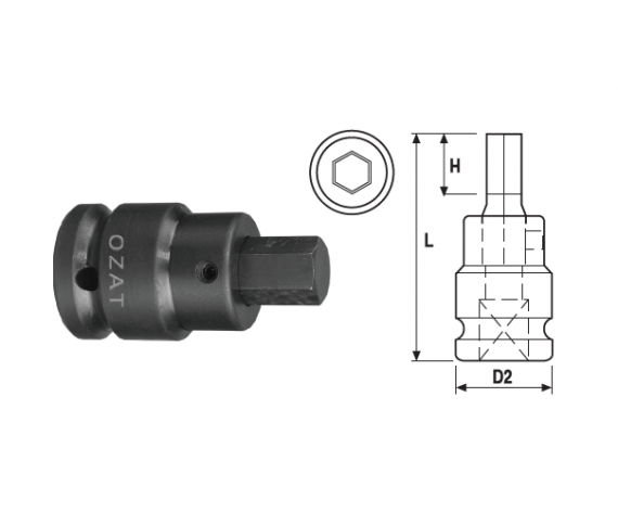 Cap cheie tubulara de impact cu profil hexagon exterior 1.1/2", 2 piese, dimensiune 1.1/4”