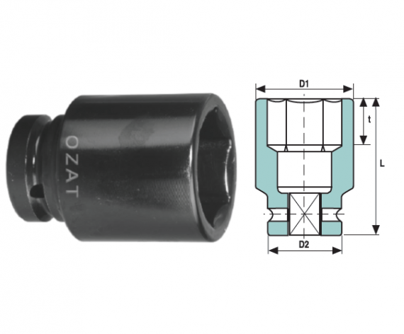 Cap cheie tubulara de impact 2.1/2" 6 laturi, lung, dimensiune 1 15/16"