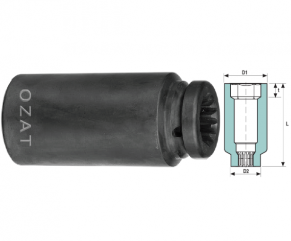 Cap cheie tubulara de impact 5 SPLINE, 6 laturi, lung, dimensiune 43 mm
