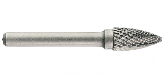 Freza din carbura de tungsten forma G - arcuita cu cap ascutit, tais dublu (incrucisat) tip D, dimensiune 6