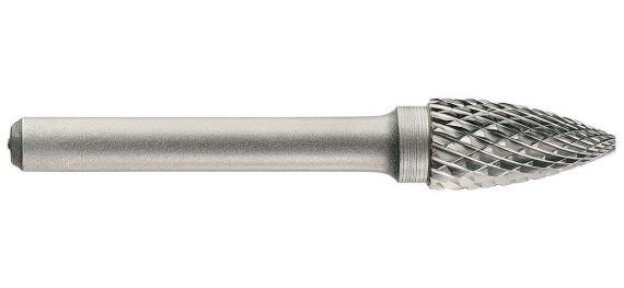 Freza din carbura de tungsten forma G - arcuita cu cap ascutit, ascutire dubla tip D, dimensiune 6
