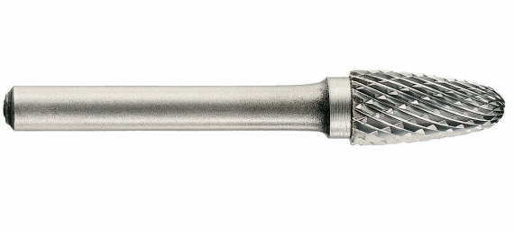 Freza din carbura de tungsten forma F - arcuita cu cap rotunjit, ascutire dubla tip D, dimensiune 10