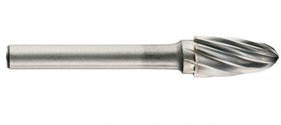 Freza din carbura de tungsten forma F - arcuita cu cap rotunjit, tais simplu tip A, dimensiune 10