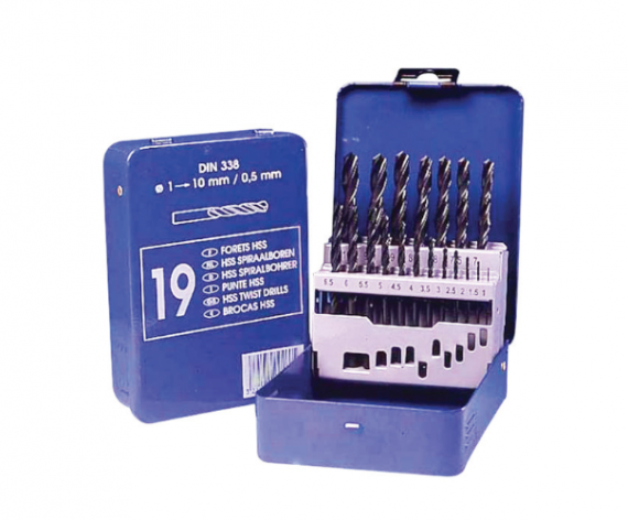 Set burghie DIN 338, laminate, HSS, DIM 1.0 - 10.0 mm x 0.5 mm / 19 piese