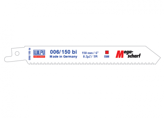 Panza Bi-Metal pentru fierastrau sabie pentru neferoase, otel, PVC si lemn cu cuie, dimensiune 150 x 19 x 0.9 mm