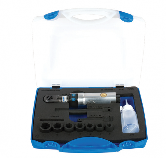 Antrenor reversibil pneumatic si set de capete chei tubulare 3/8" in cutie plastic