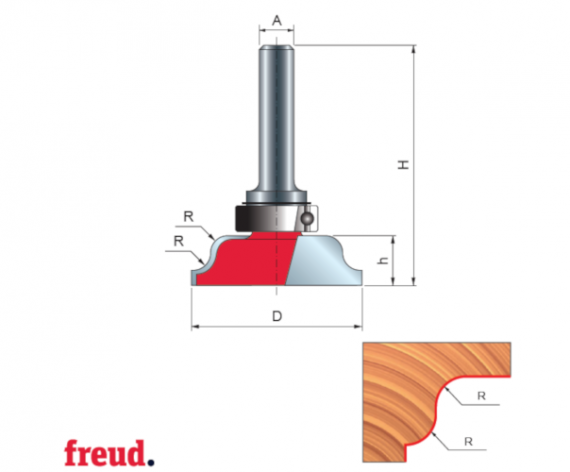 Freza profilata sinusoidal, cu rulment copier superior, placata CMS, Z2, cu coada