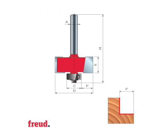Freza pentru falt, cu coada, placata CMS  Z-2, cu coada si rulment copier inferior, dimensiune 34.9 mm