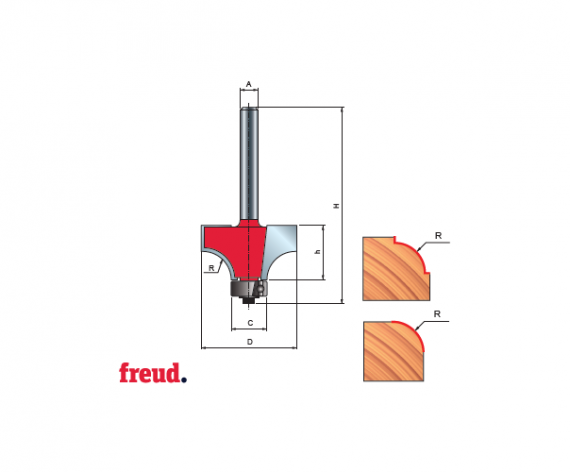 Freza profilata 1/4 concav  placata CMS Z-2 cu coada si rulment copier inferior, dimensiune 28.6 mm