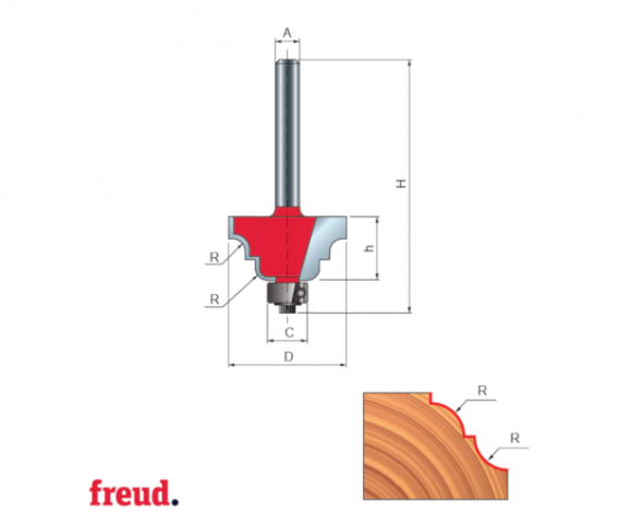 Freza profilata concav convex, cu tesire intre ele, cu rulment copier inferior, placata CMS, Z2, cu coada, dim. 38.9 mm