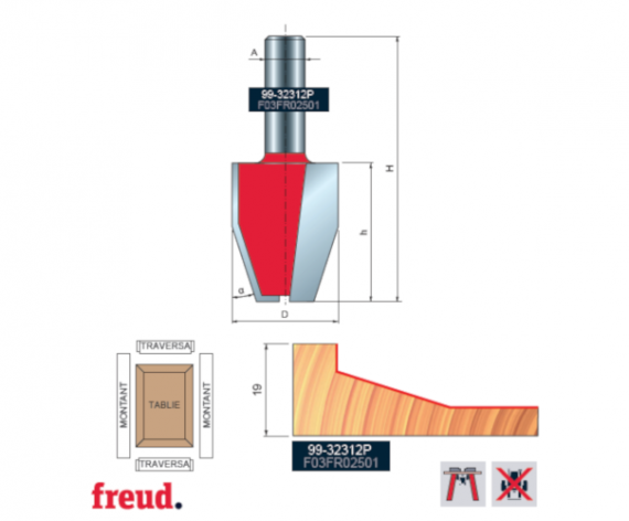 Freza pentru tablii, profil drept vertical, placata CMS Z2, cu coada si rulment copier inferior