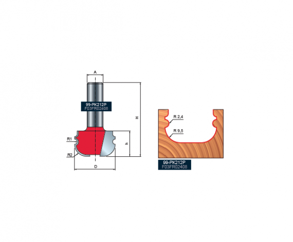 Freza cu coada, pentru ornamente, placata CMS Z2, cu coada, dimensiune 31.8 mm